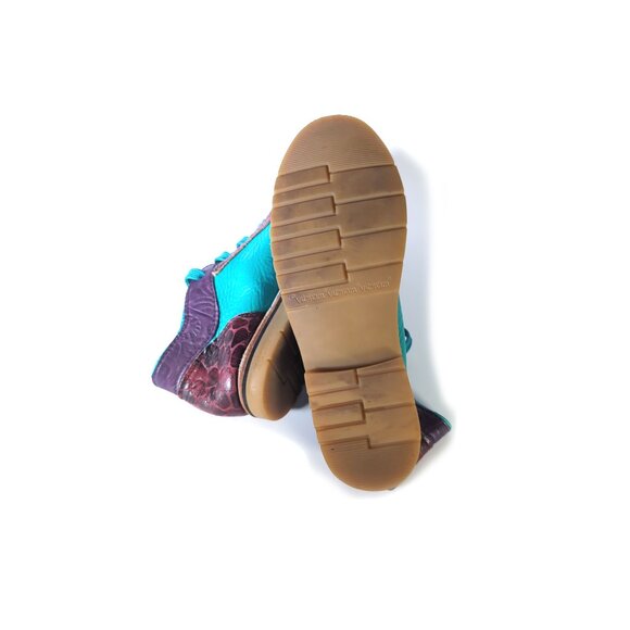 VINTAGE 80's Handpainted Leather Shoes Benchcrafted Vibram Rubber Soles Size 5.5 - Picture 8 of 11